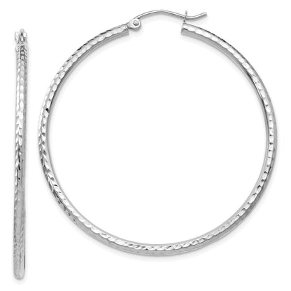 10K Weißgold Diamantiert 2mm Rund Röhre Creolen