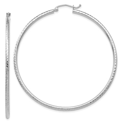 10K Weißgold Diamantiert 2mm Rund Röhre Creolen