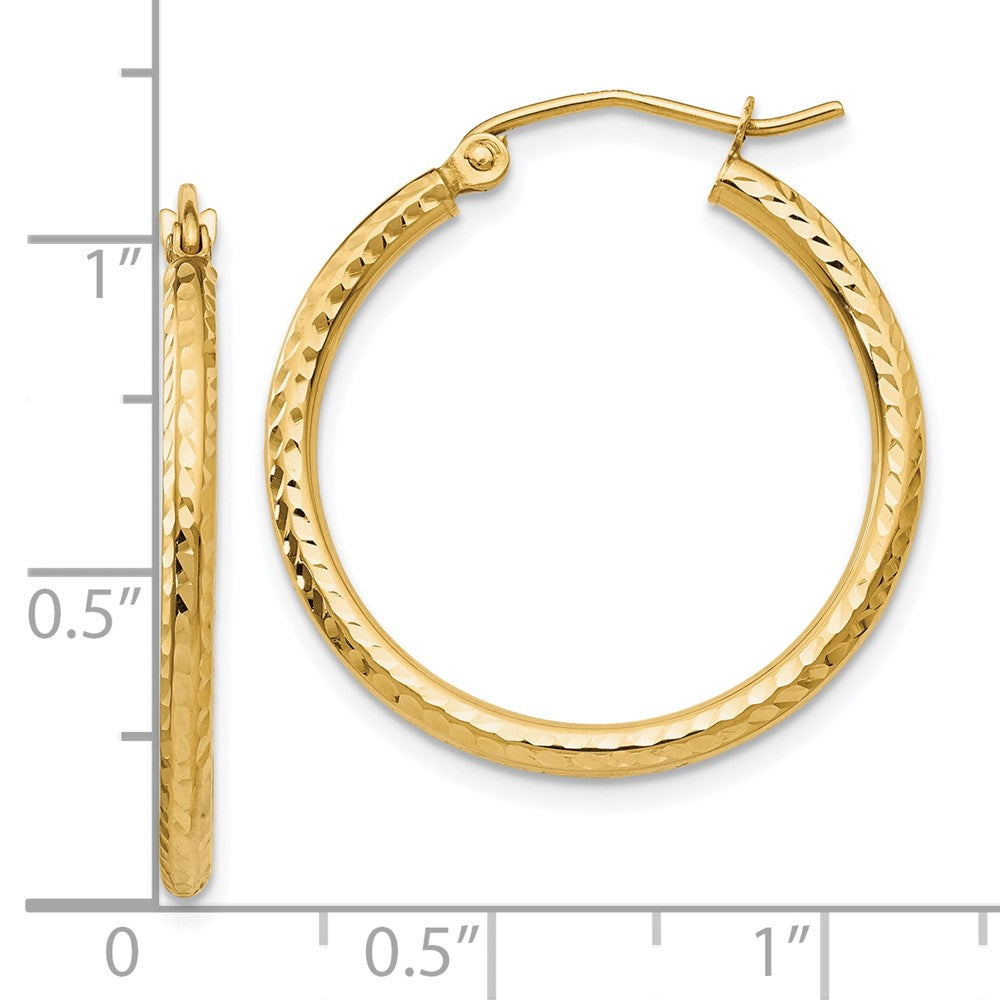 10K Gelbgold Diamantiert 2mm Rund Röhre Creolen