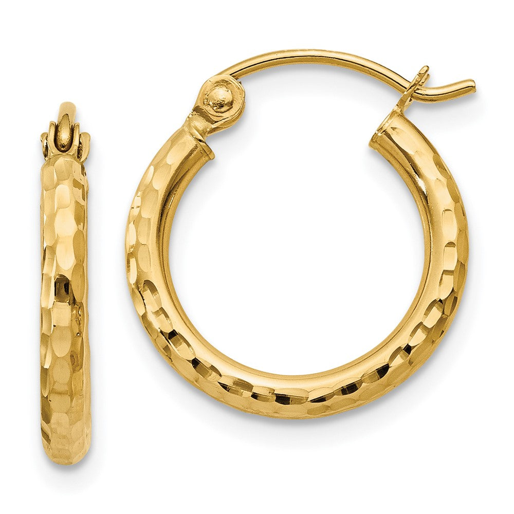 10K Gelbgold Diamantiert 2mm Rund Röhre Creolen