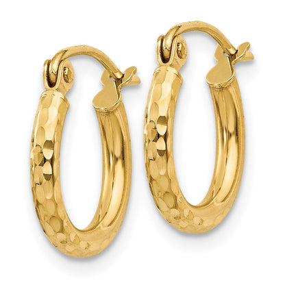 10K Gelbgold Diamantiert 2mm Rund Röhre Creolen
