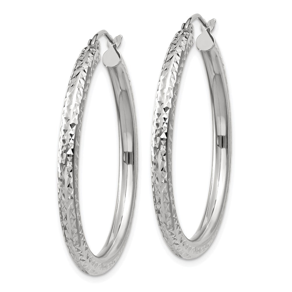 10K Weißgold Diamantiert 3mm Rund Creolen