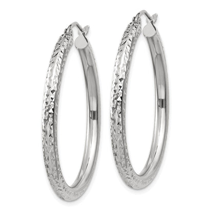 10K Weißgold Diamantiert 3mm Rund Creolen