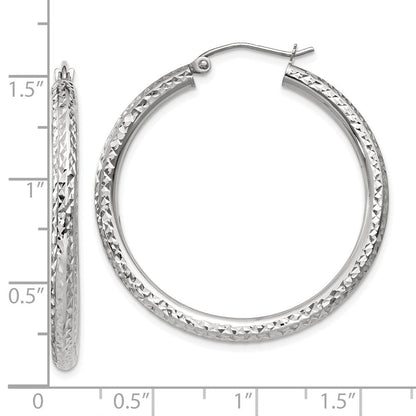 10K Weißgold Diamantiert 3mm Rund Creolen