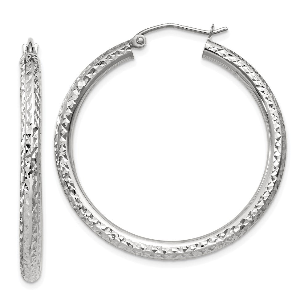 10K Weißgold Diamantiert 3mm Rund Creolen