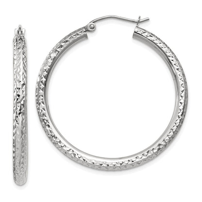 10K Weißgold Diamantiert 3mm Rund Creolen