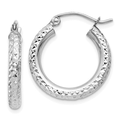 10K Weißgold Diamantiert 3mm Rund Creolen
