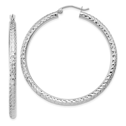 10K Weißgold Diamantiert 3mm Rund Creolen