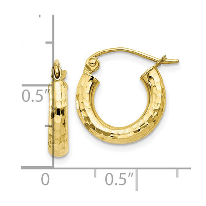 10K Gelbgold Diamantiert 3mm Rund Creolen
