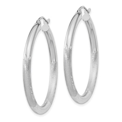 10K Weißgold Satiniert & Diamantiert 3mm Rund Creolen
