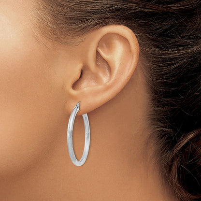 10K Weißgold Satiniert & Diamantiert 3mm Rund Creolen