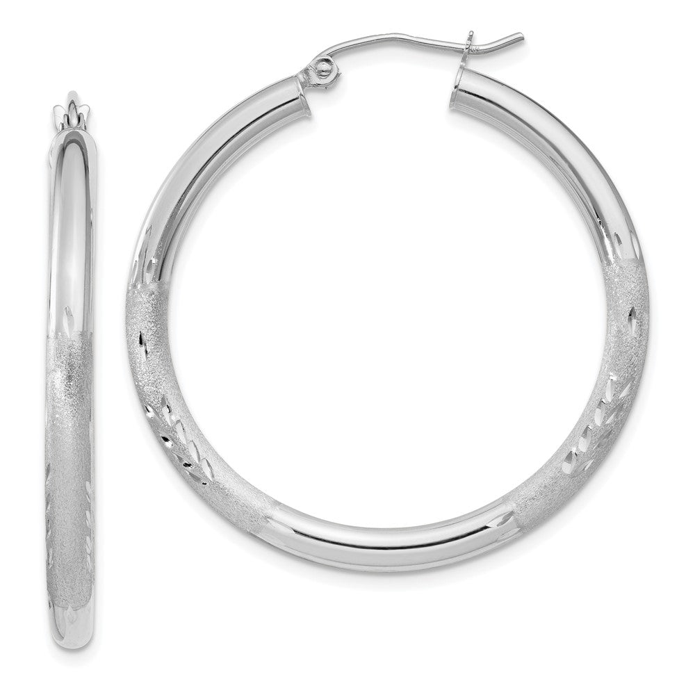 10K Weißgold Satiniert & Diamantiert 3mm Rund Creolen