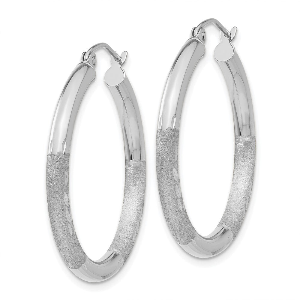 10K Weißgold Satiniert & Diamantiert 3mm Rund Creolen