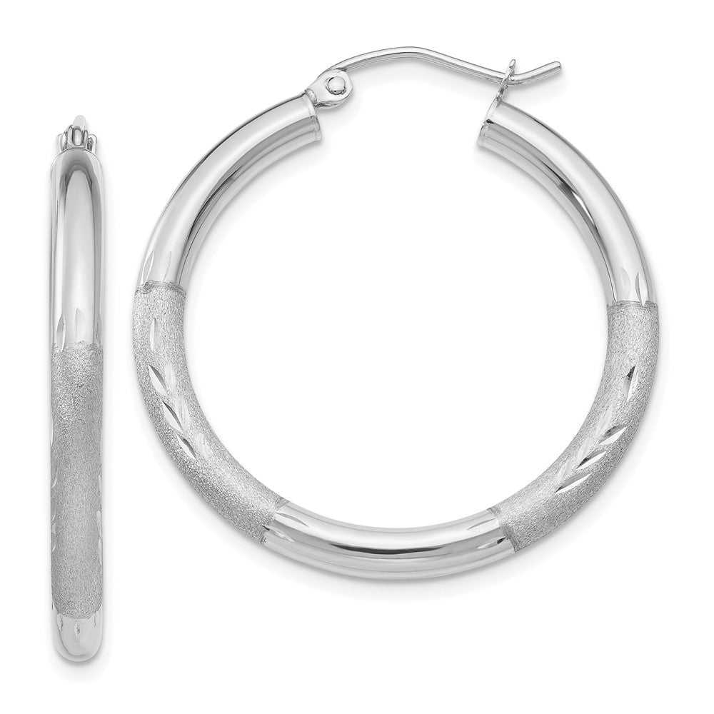 10K Weißgold Satiniert & Diamantiert 3mm Rund Creolen