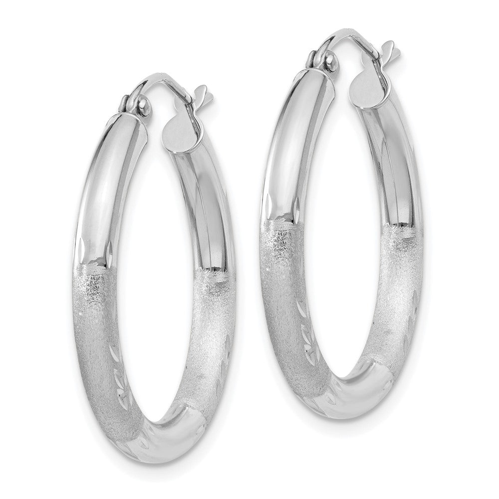 10K Weißgold Satiniert & Diamantiert 3mm Rund Creolen