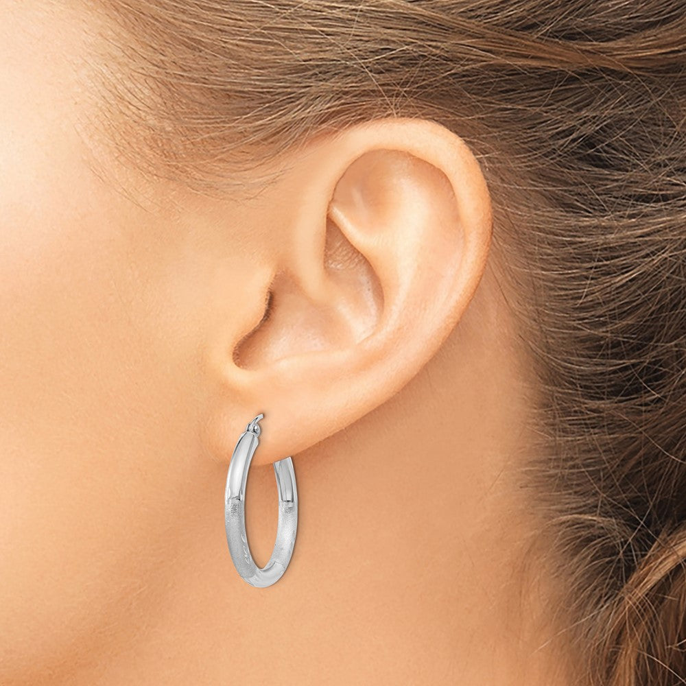10K Weißgold Satiniert & Diamantiert 3mm Rund Creolen