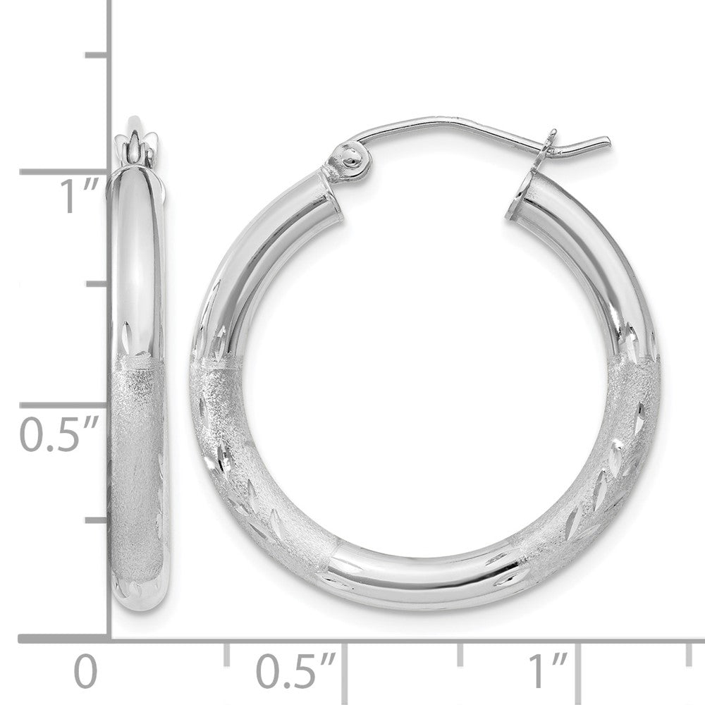 10K Weißgold Satiniert & Diamantiert 3mm Rund Creolen