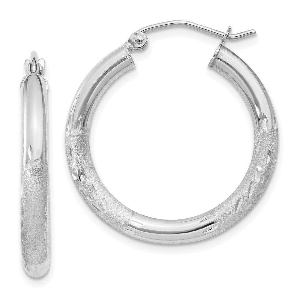 10K Weißgold Satiniert & Diamantiert 3mm Rund Creolen