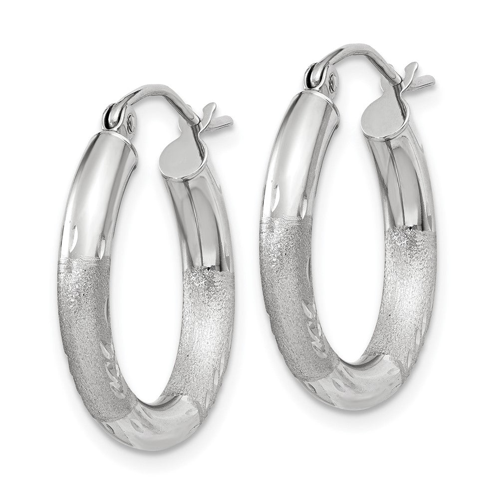 10K Weißgold Satiniert & Diamantiert 3mm Rund Creolen