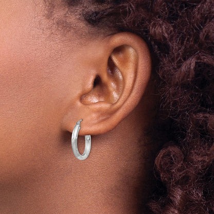 10K Weißgold Satiniert & Diamantiert 3mm Rund Creolen