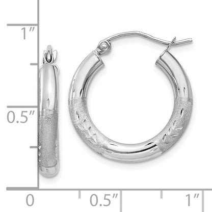 10K Weißgold Satiniert & Diamantiert 3mm Rund Creolen