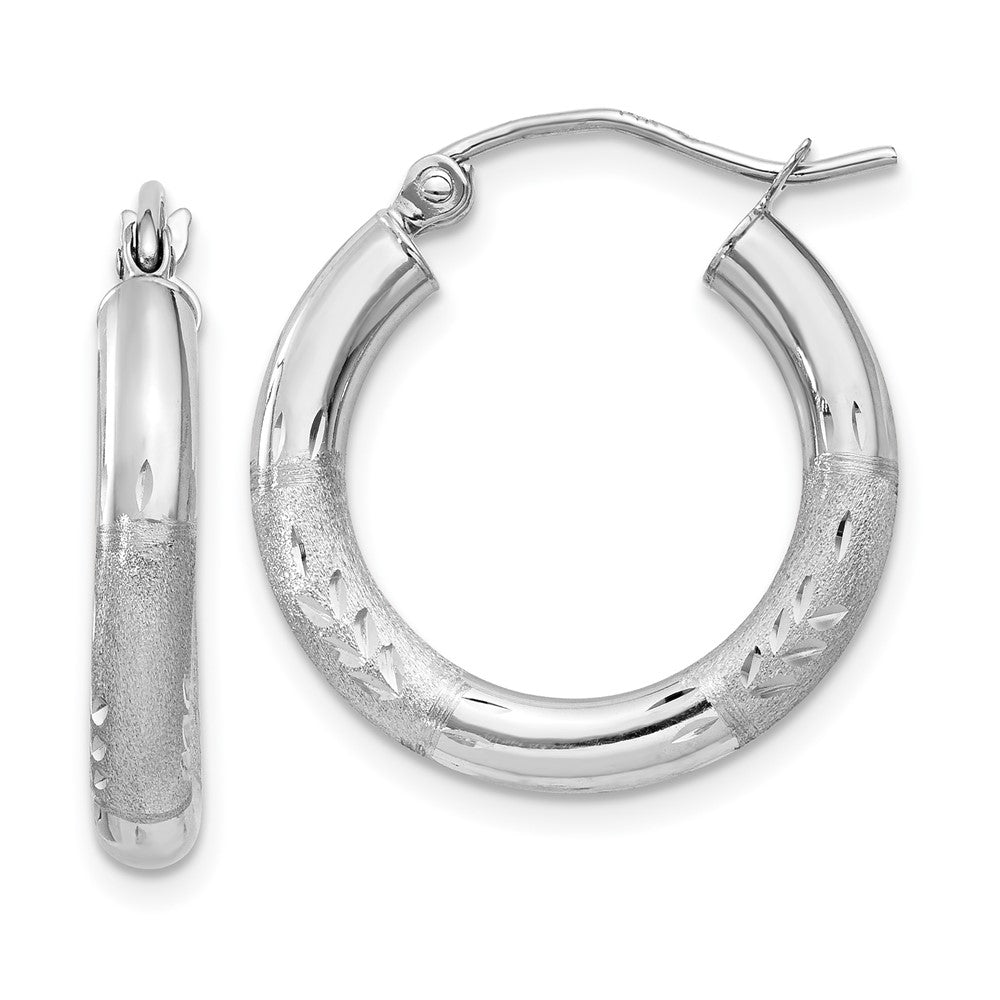 10K Weißgold Satiniert & Diamantiert 3mm Rund Creolen