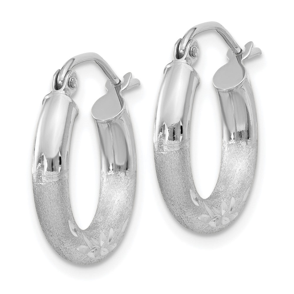 10K Weißgold Satiniert & Diamantiert 3mm Rund Creolen