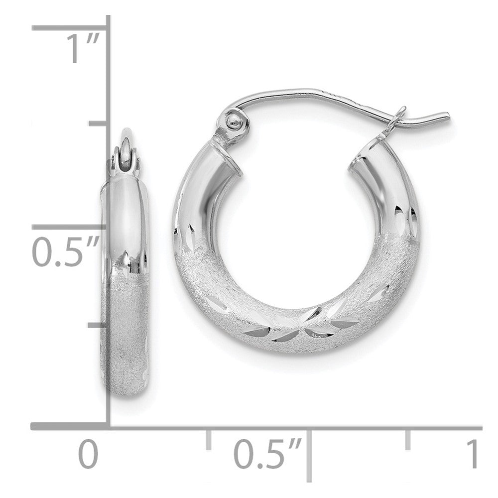 10K Weißgold Satiniert & Diamantiert 3mm Rund Creolen