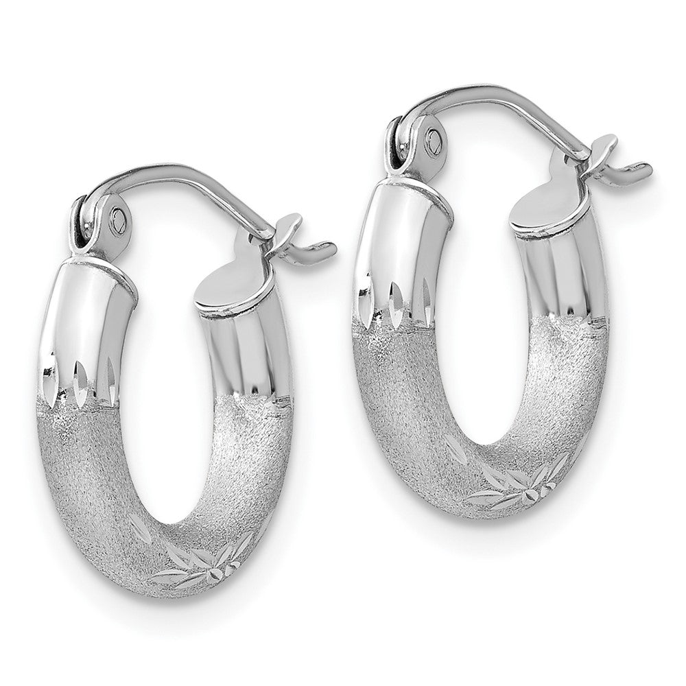 10K Weißgold Satiniert & Diamantiert 3mm Rund Creolen