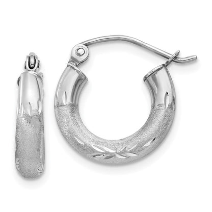 10K Weißgold Satiniert & Diamantiert 3mm Rund Creolen