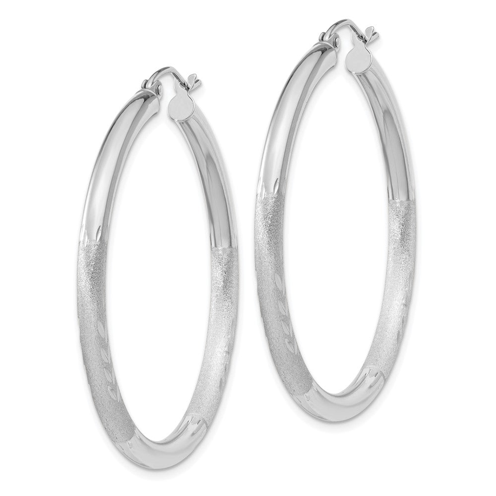 10K Weißgold Satiniert & Diamantiert 3mm Rund Creolen