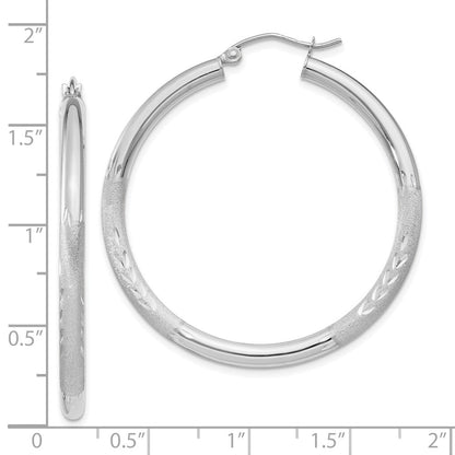 10K Weißgold Satiniert & Diamantiert 3mm Rund Creolen