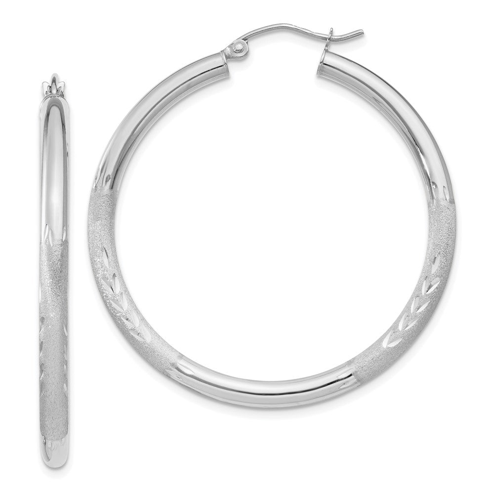 10K Weißgold Satiniert & Diamantiert 3mm Rund Creolen