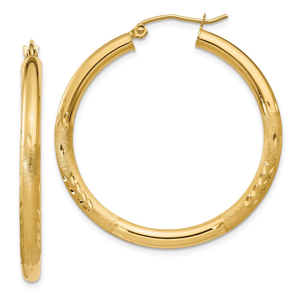 10K Gelbgold Satiniert & Diamantiert 3mm Rund Creolen