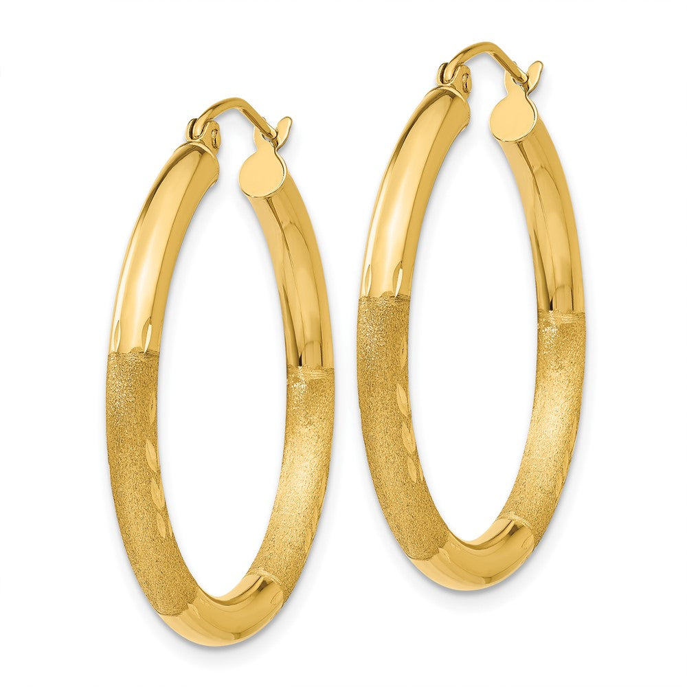 10K Gelbgold Satiniert & Diamantiert 3mm Rund Creolen