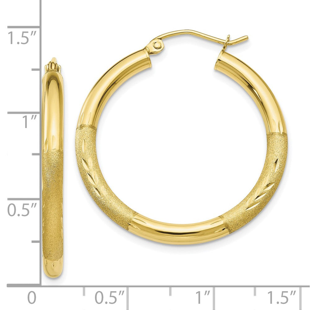 10K Gelbgold Satiniert & Diamantiert 3mm Rund Creolen