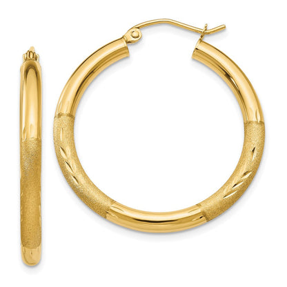 10K Gelbgold Satiniert & Diamantiert 3mm Rund Creolen