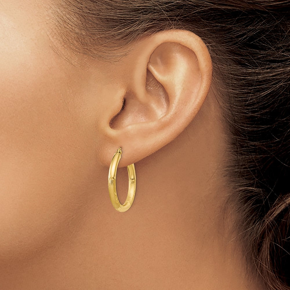 10K Gelbgold Satiniert & Diamantiert 3mm Rund Creolen