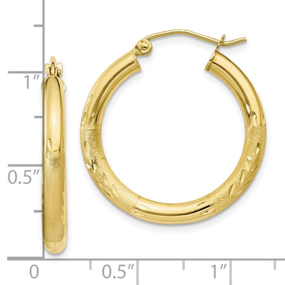 10K Gelbgold Satiniert & Diamantiert 3mm Rund Creolen