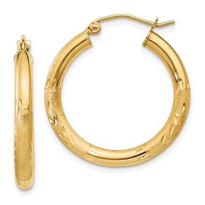 10K Gelbgold Satiniert & Diamantiert 3mm Rund Creolen