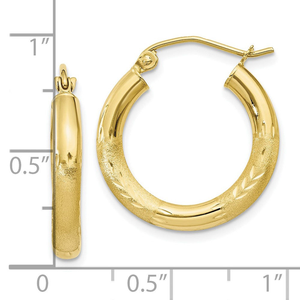 10K Gelbgold Satiniert & Diamantiert 3mm Rund Creolen
