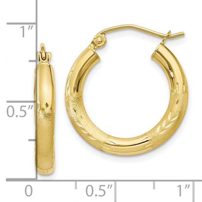 10K Gelbgold Satiniert & Diamantiert 3mm Rund Creolen