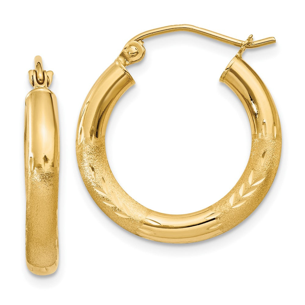10K Gelbgold Satiniert & Diamantiert 3mm Rund Creolen