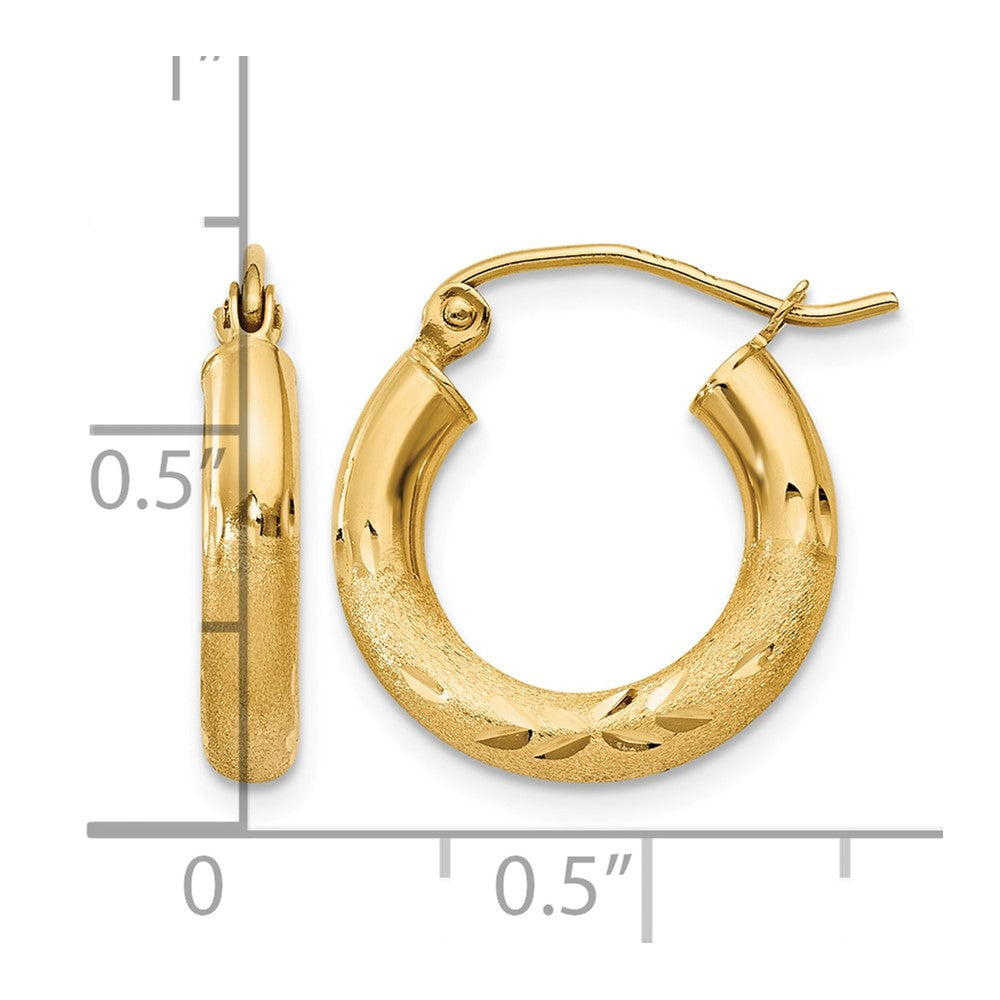 10K Gelbgold Satiniert & Diamantiert 3mm Rund Creolen