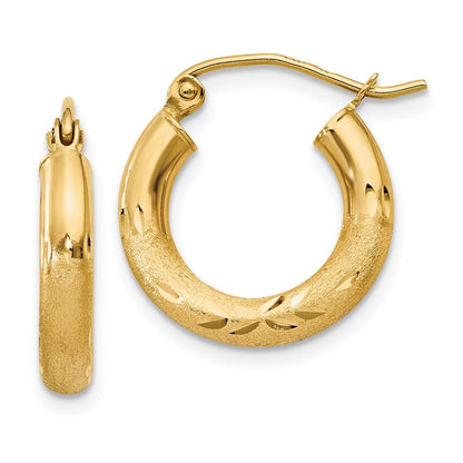 10K Gelbgold Satiniert & Diamantiert 3mm Rund Creolen