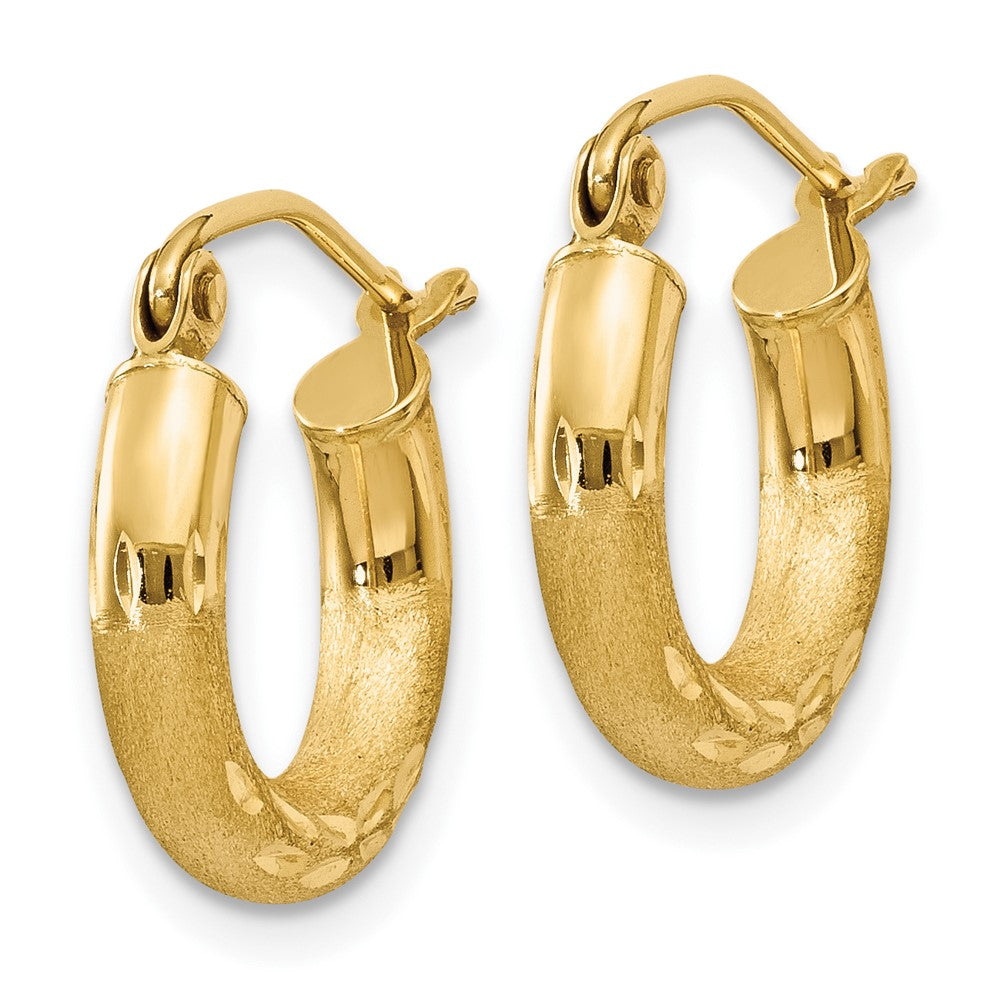 10K Gelbgold Satiniert & Diamantiert 3mm Rund Creolen
