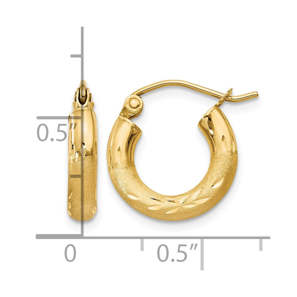 10K Gelbgold Satiniert & Diamantiert 3mm Rund Creolen