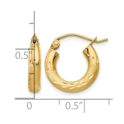 10K Gelbgold Satiniert & Diamantiert 3mm Rund Creolen
