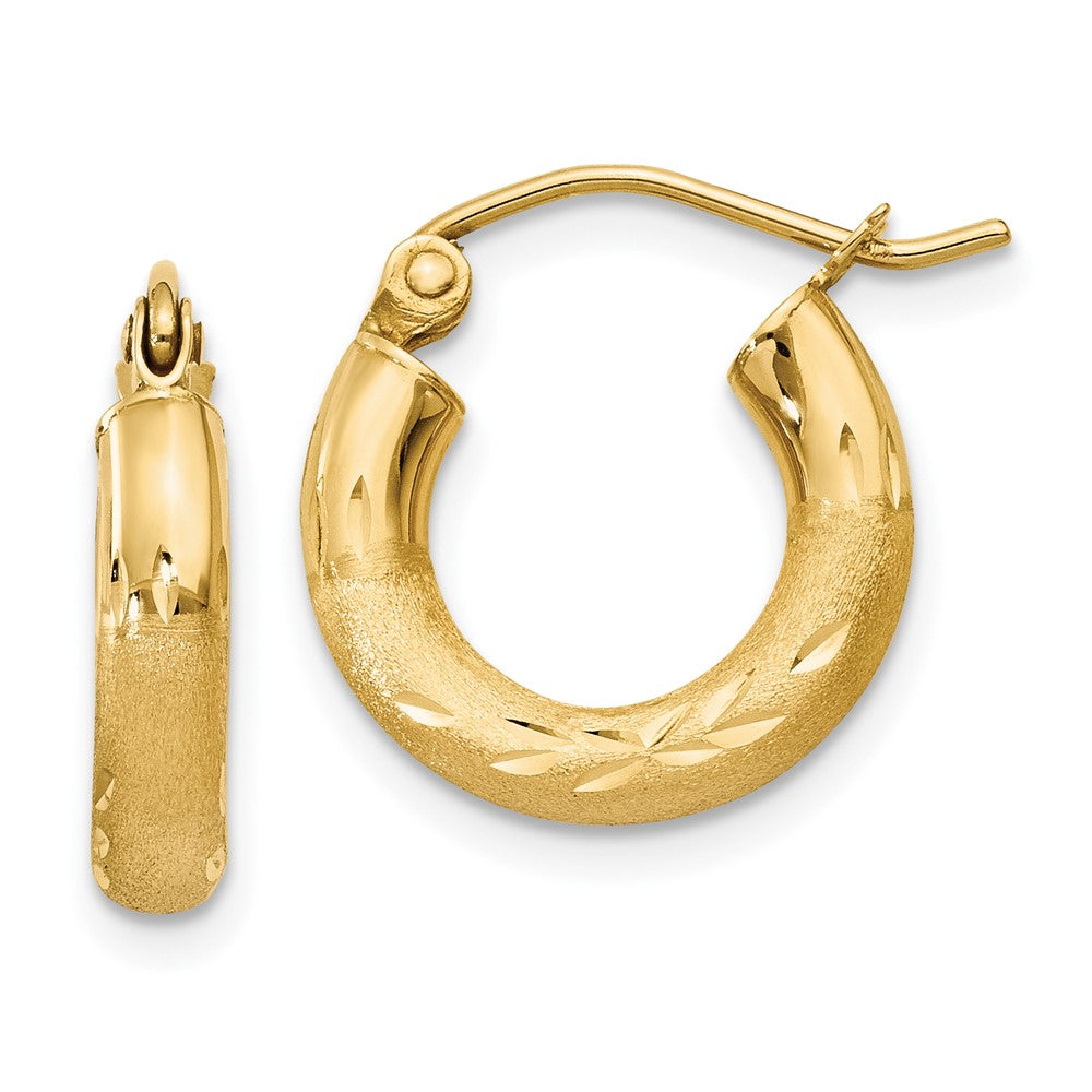 10K Gelbgold Satiniert & Diamantiert 3mm Rund Creolen