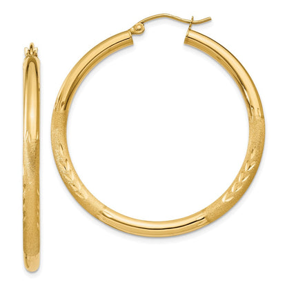 10K Gelbgold Satiniert & Diamantiert 3mm Rund Creolen